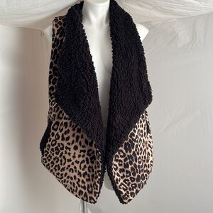 Janice Apparel black and tan leopard fleece vest